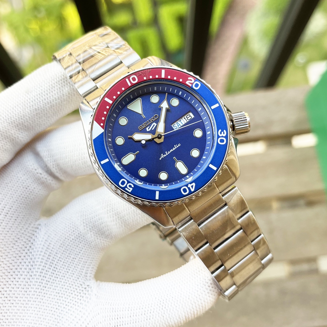 Seiko 5 Sports Automatic Watch 42mm Blue Dial Silver Bracelet Men’s Watch