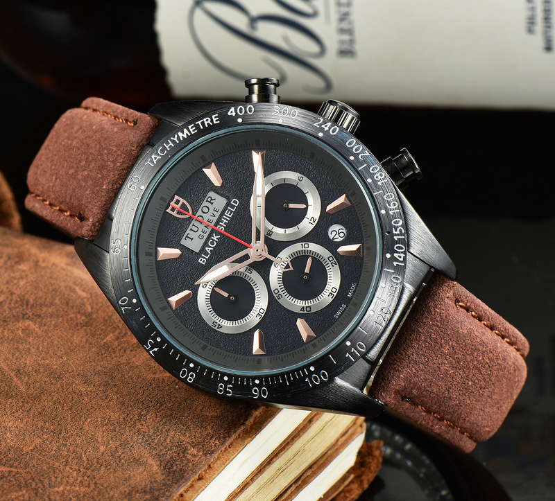 TUDOR Fast Rider Black Shield 42000C Chronograph black dial brown leather strap