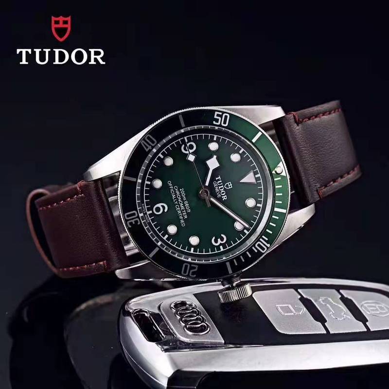 Tudor Black Bay 79230G Harrods Special Edition dia green brown leather strap