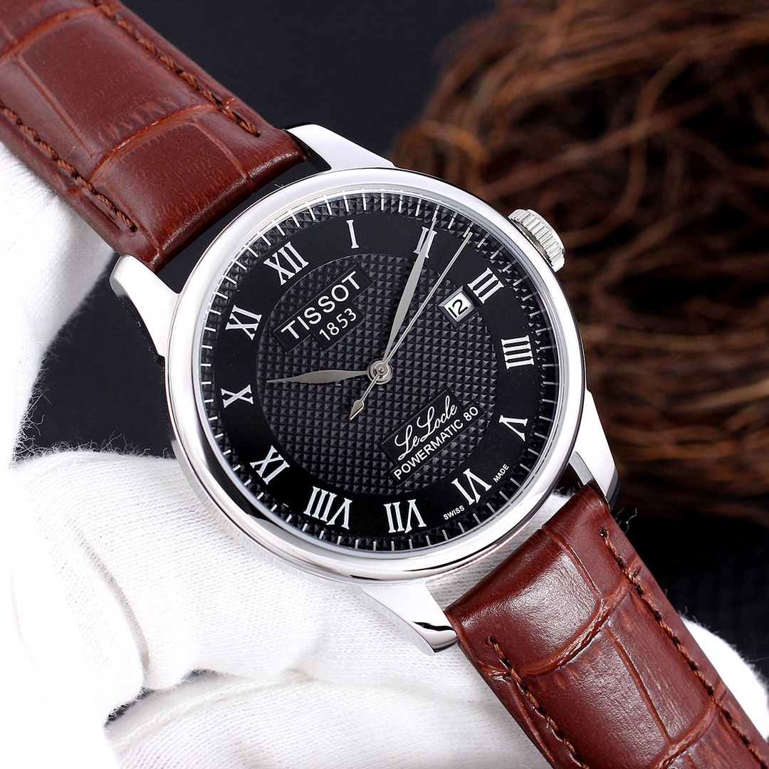 Tissot Le Locle Powermatic 80 | Model T0064071605300 | brown strap black dial