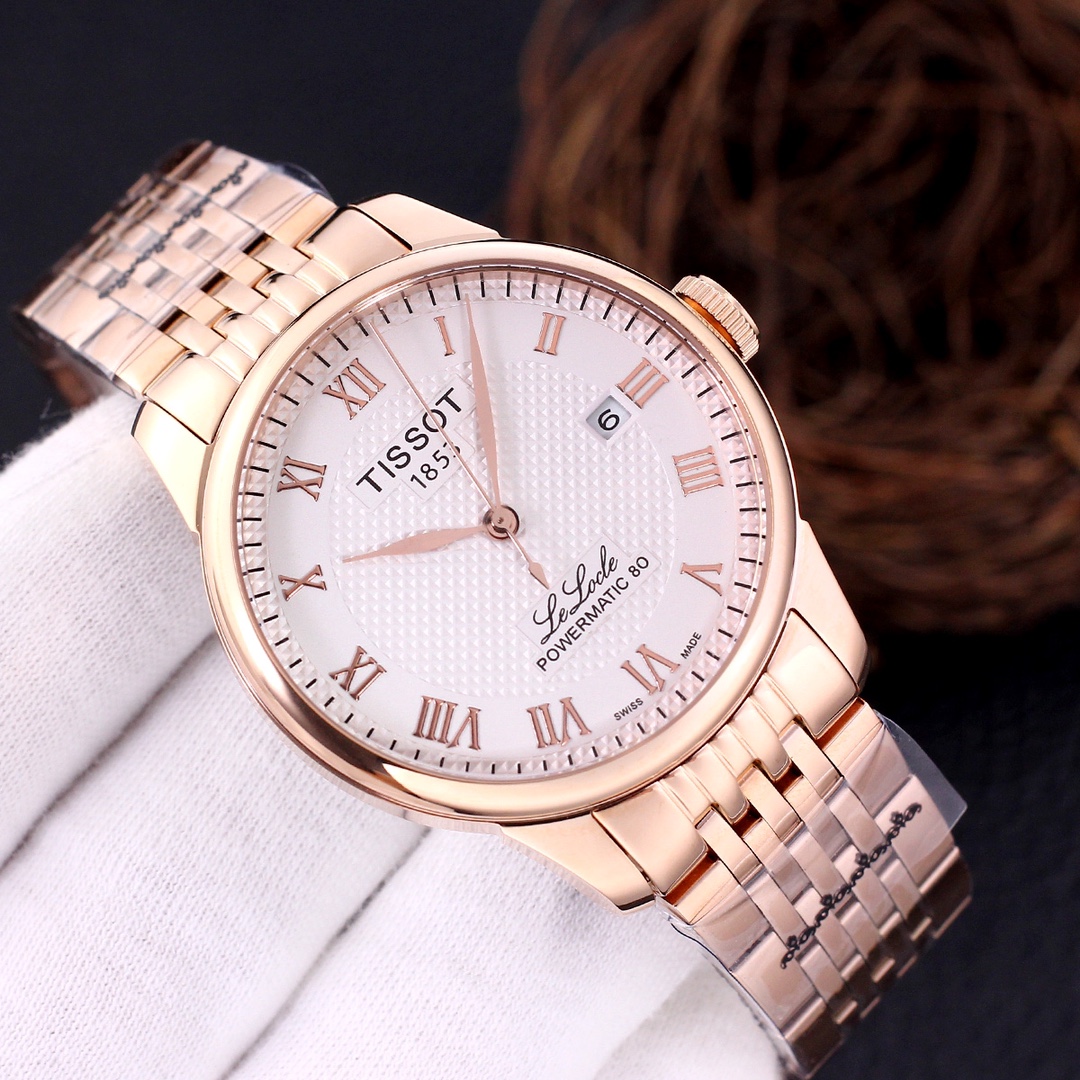 Tissot Le Locle Powermatic 80 Silver Dial Men’s Watch white dial rose gold metal strap