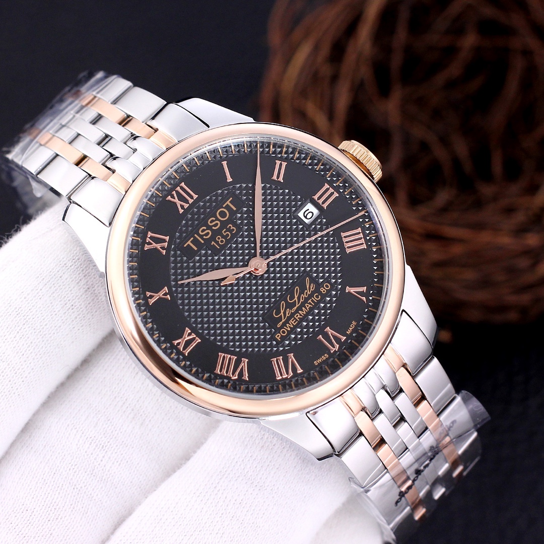 Tissot Le Locle Powermatic 80 Silver Dial Men’s Watch black and pink dial