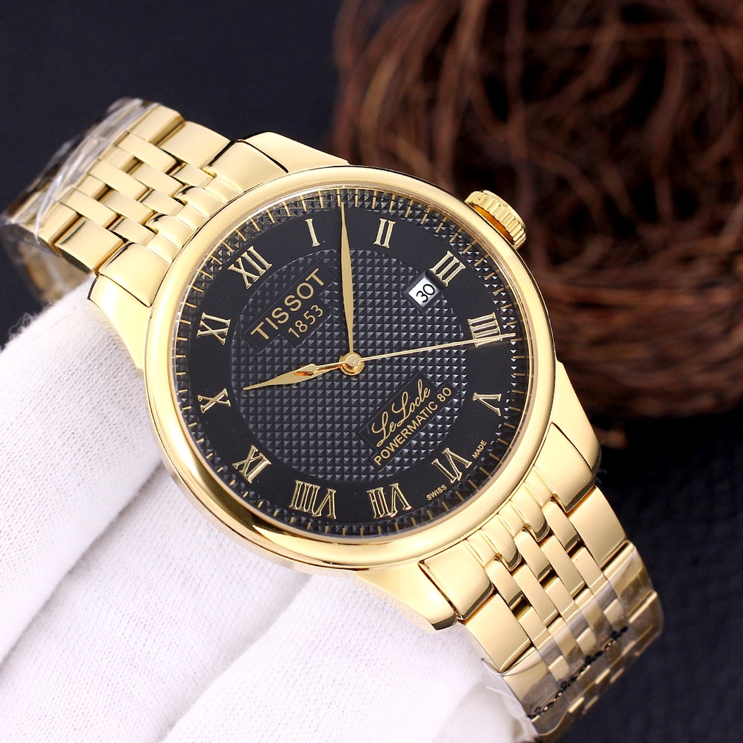 Tissot Le Locle Powermatic 80 Silver Dial Men’s Watch  black dial gold metal strap