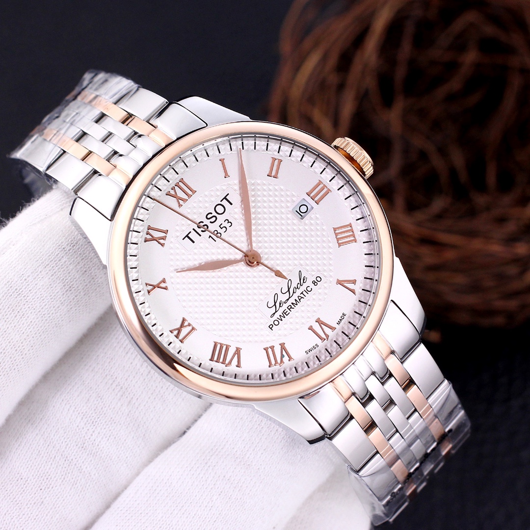 Tissot Le Locle Powermatic 80 Silver Dial Men’s Watch white dial rose gold metal strap