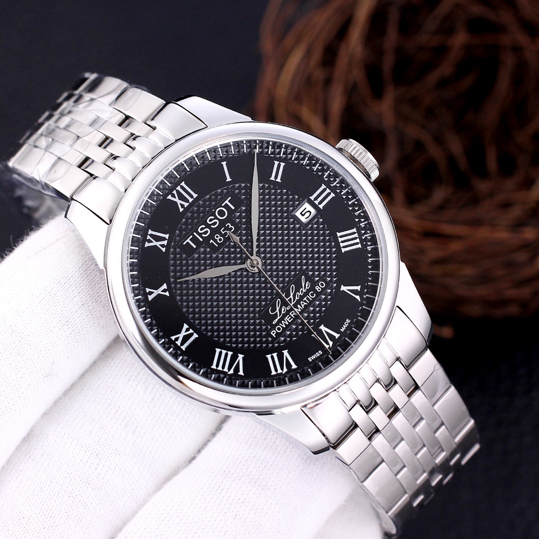 Tissot Le Locle Powermatic 80 Silver Dial Men’s Watch black dial silver white metal strap