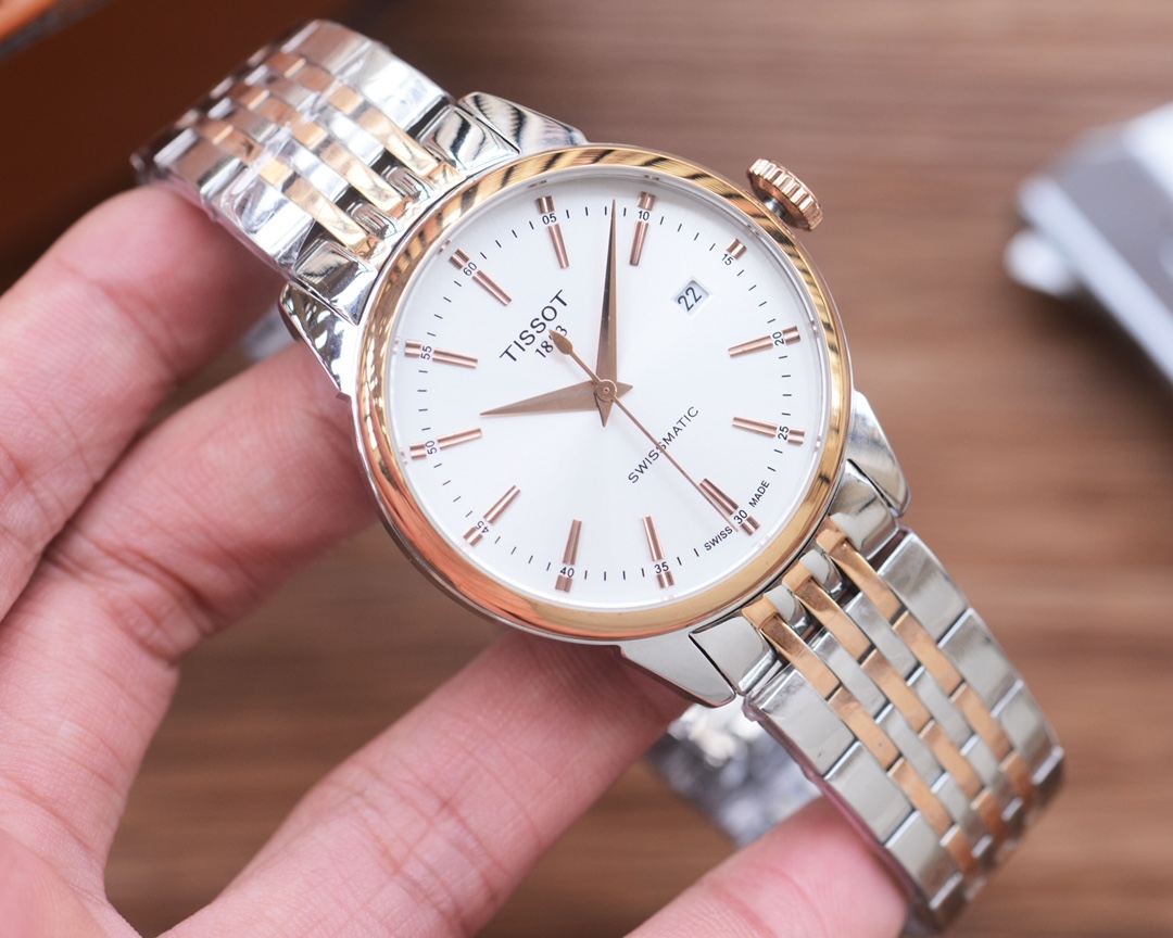 Tissot Classic Dream Automatic Silver Dial Two-tone Men’s Gold bezel white dial