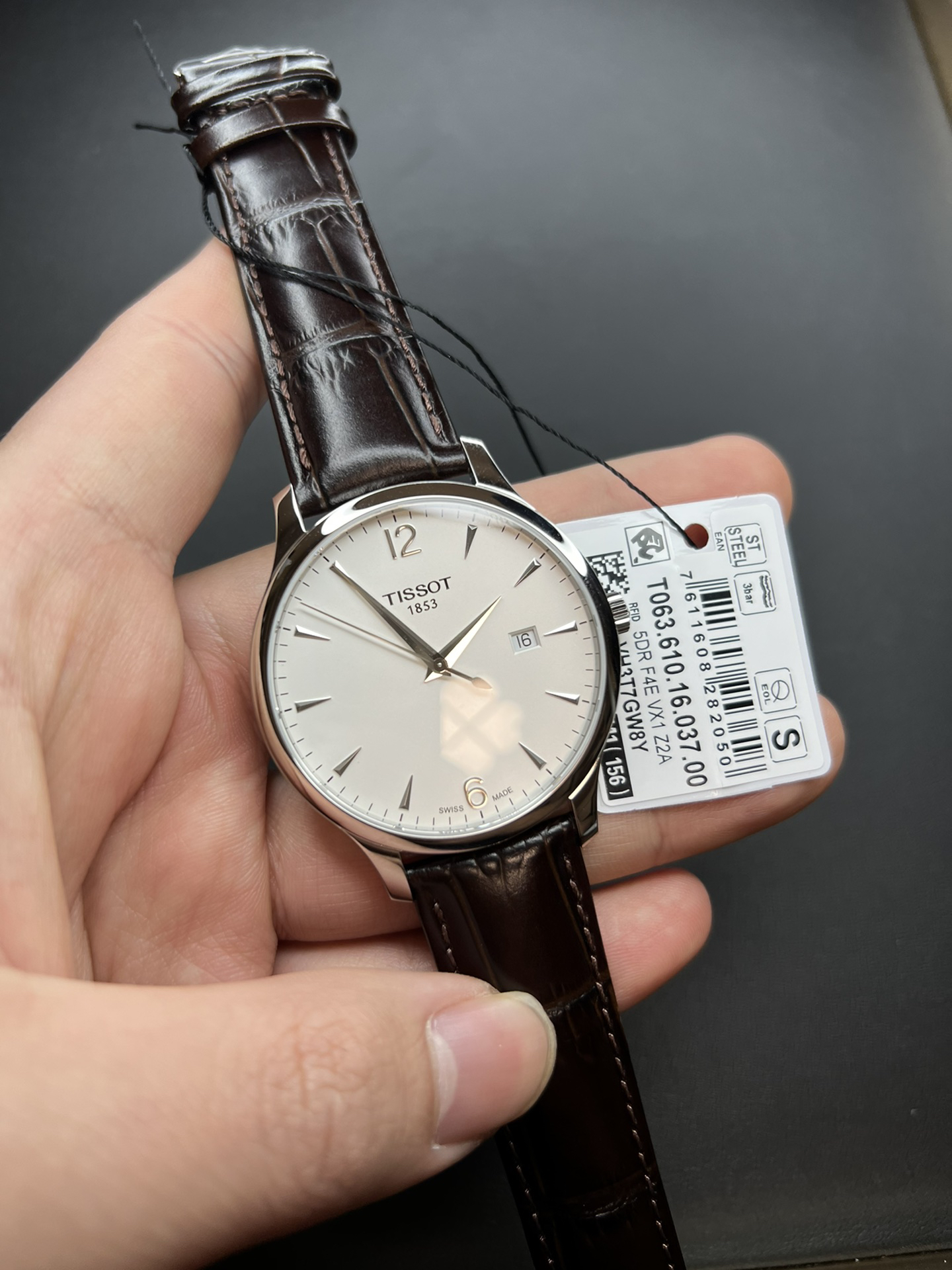 Tissot Tradition Anthracite Dial Men’s Watch T0636101106700 white dial black leather strap