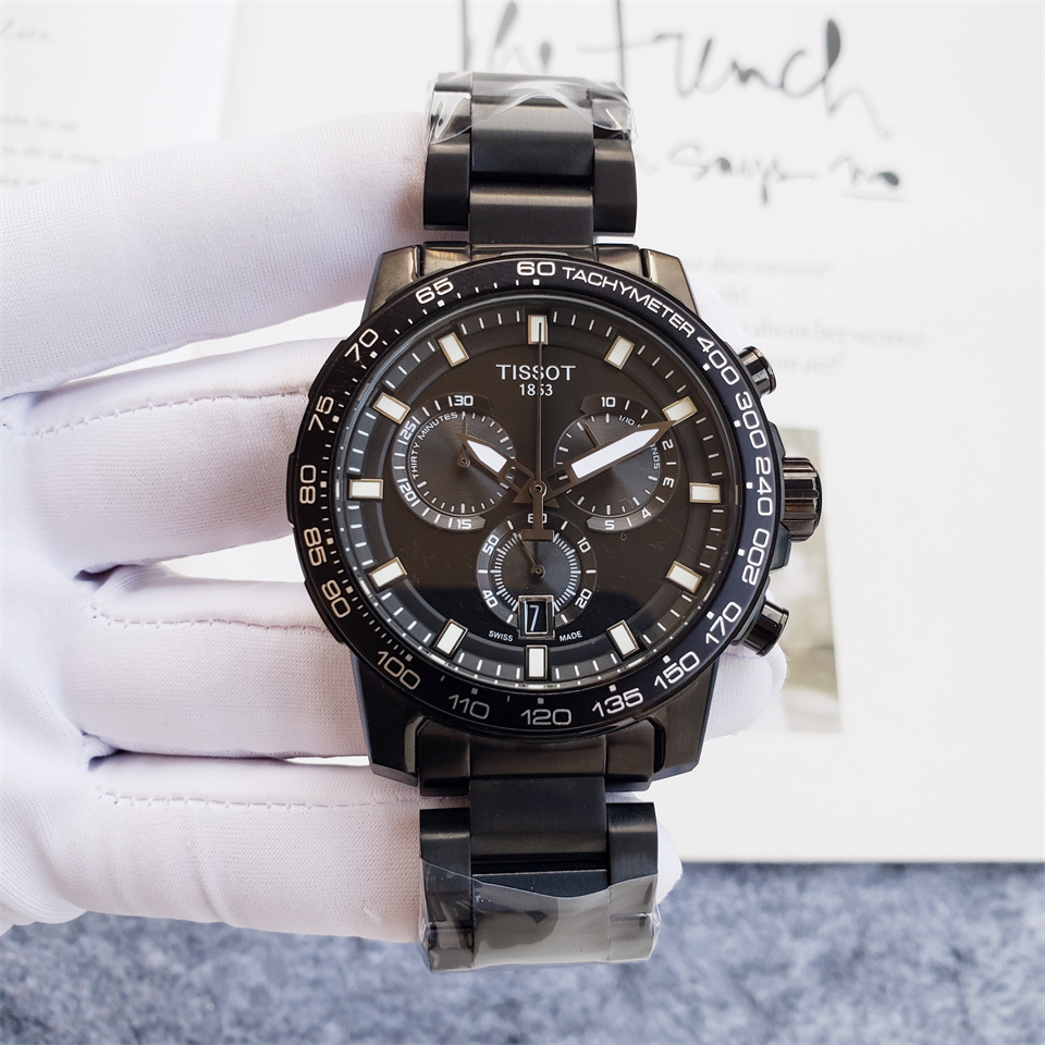 Tissot Supersport Chrono Black Dial Black Steel Strap Watch For Men