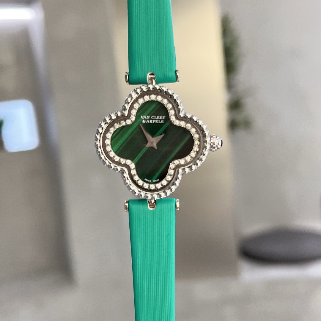 Alhambra Watch 30.2mm MOP Dial in Steel with Diamond  green strap green dial