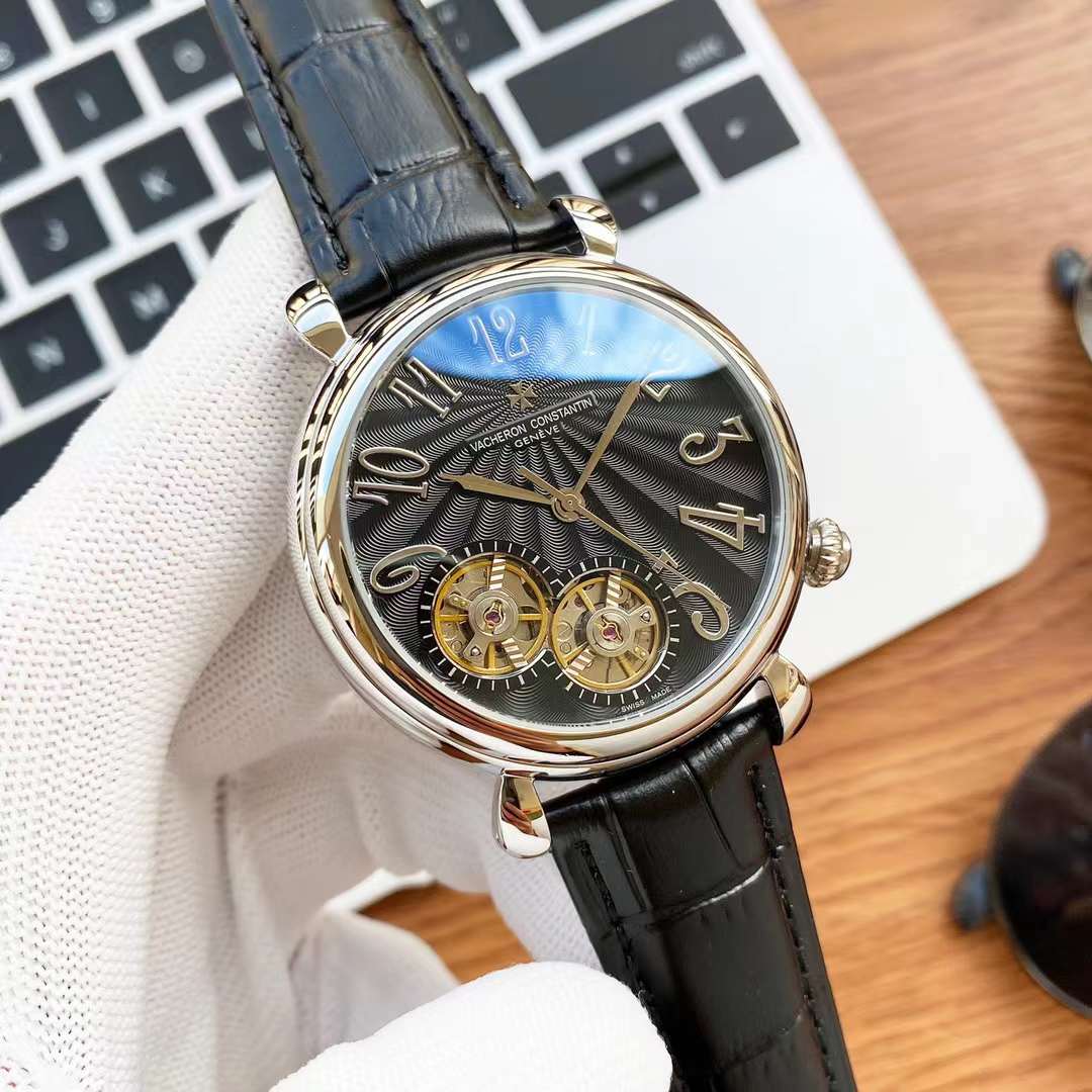 Vacheron Constantin Tourbillon Mechanical Watch – Gold Case, Dual Open Balance  black dial