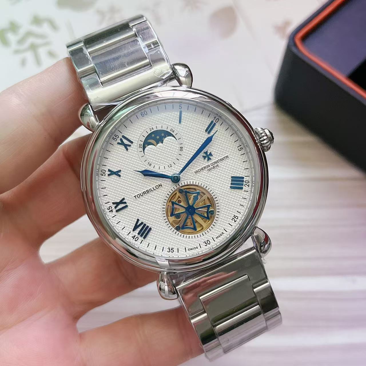 vacheron Constantin Tourbillon MM0470- silver white strap