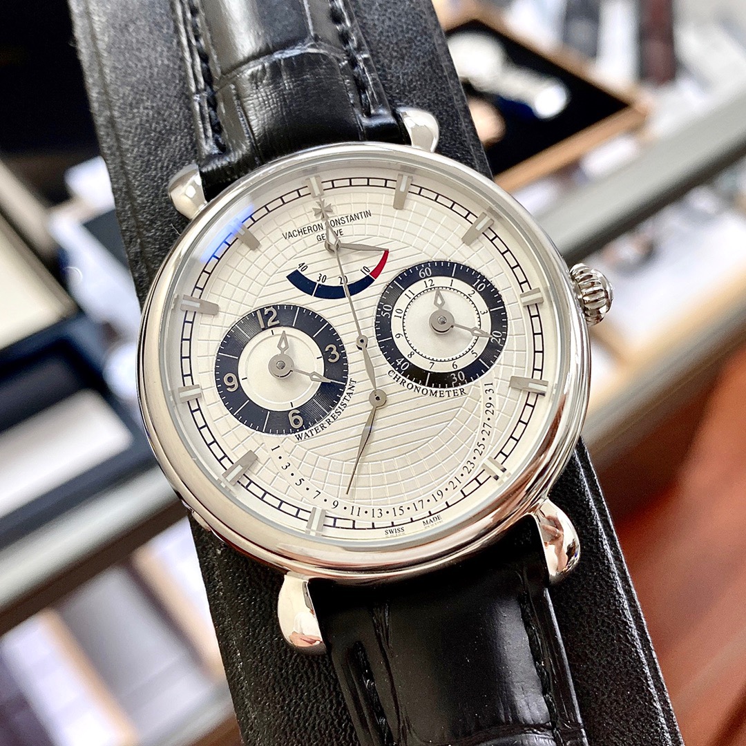 Vacheron Constantin Chronometer Dual Subdial Watch – Mechanical Automatic, Leather Strap white dial