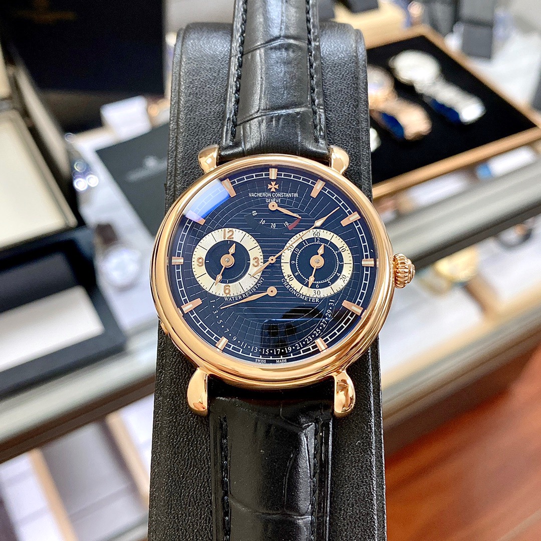 Vacheron Constantin Chronometer Dual Subdial Watch – Mechanical Automatic, Leather Strap blue dial
