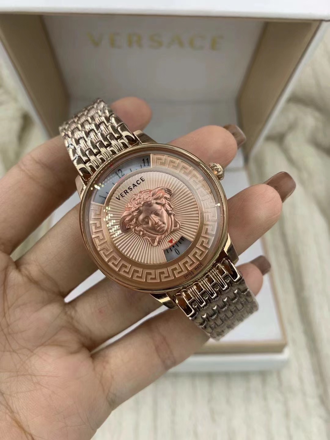 Versace Palazzo Empire Bangle VCO090017 Womens Quartz Watch red dial  rose gold dial