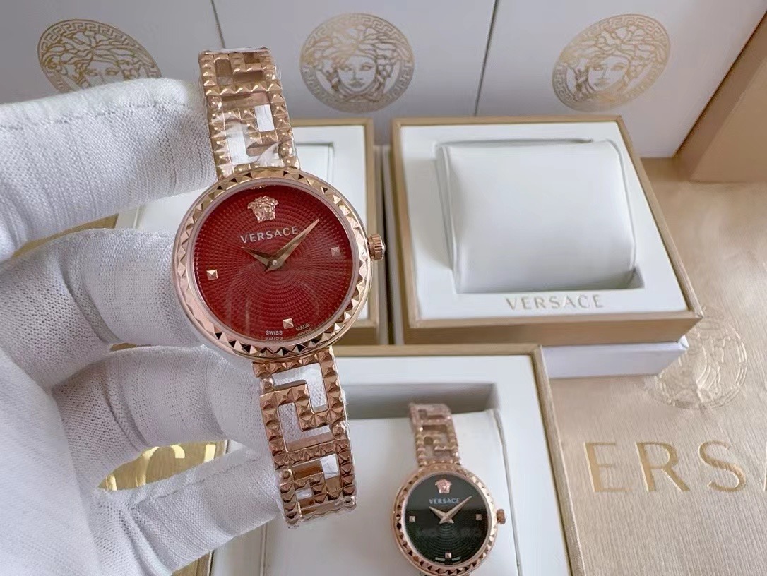 Versace vedfa0124 Greca Goddess watch with rose silver tone and red dial