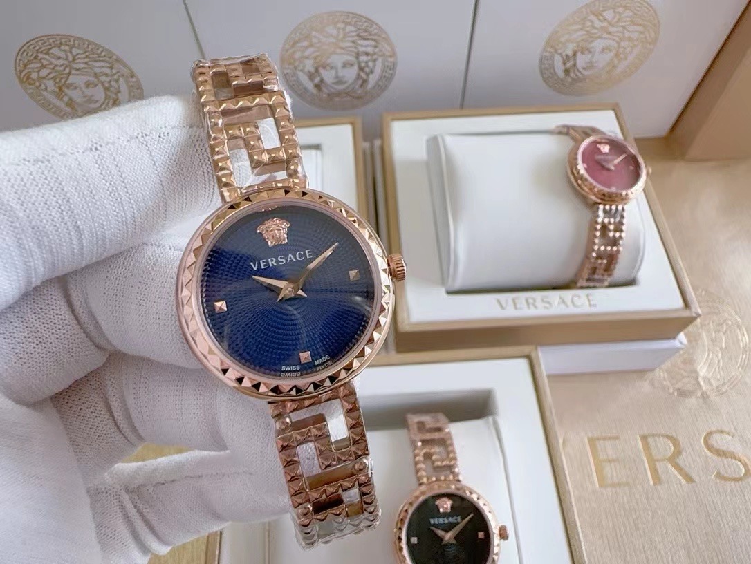 Versace vedfa0124 Greca Goddess watch with silver rose tone and blue dial