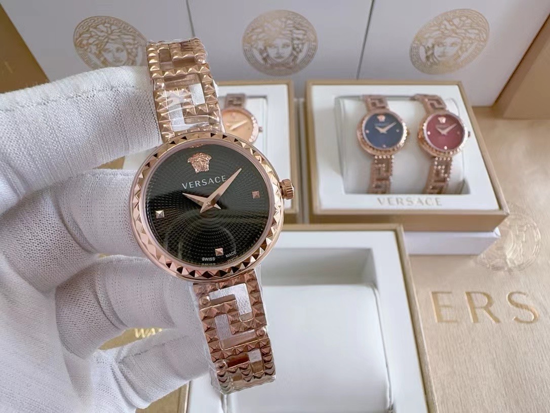 Versace vedfa0124 Greca Goddess watch with rose silver tone and black dial