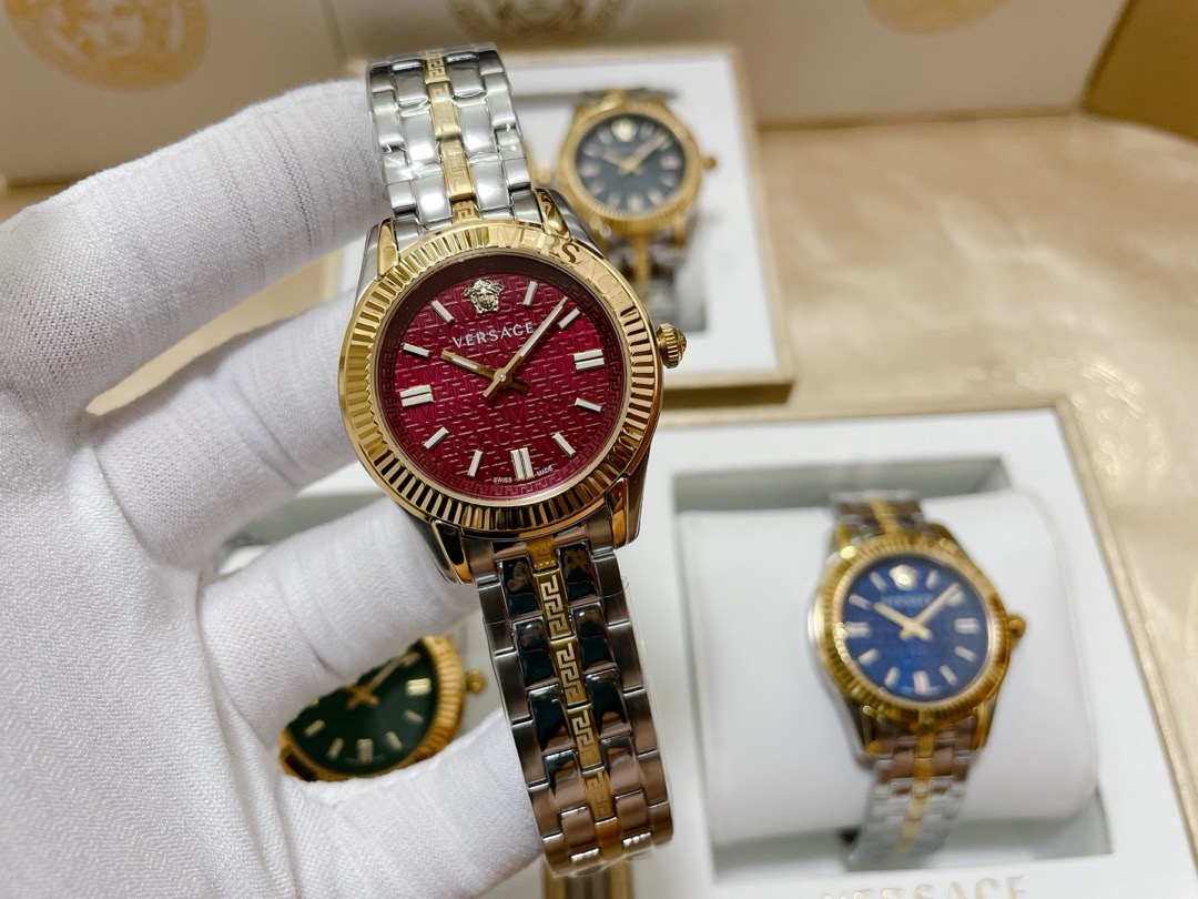 Versace Greca Time Gold Ladies Watch red dial