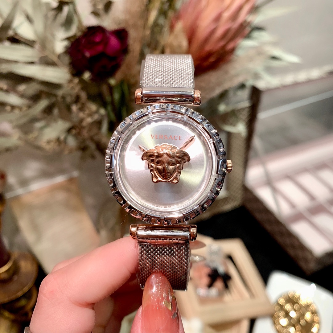 Versace Palazzo Empire Silver Dial Silver Mesh Bracelet Watch for Women