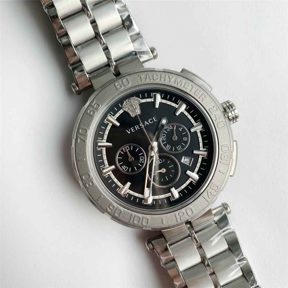 Versace Silver Stainless Steel Reve VQZ Chronograph Men’s dial black