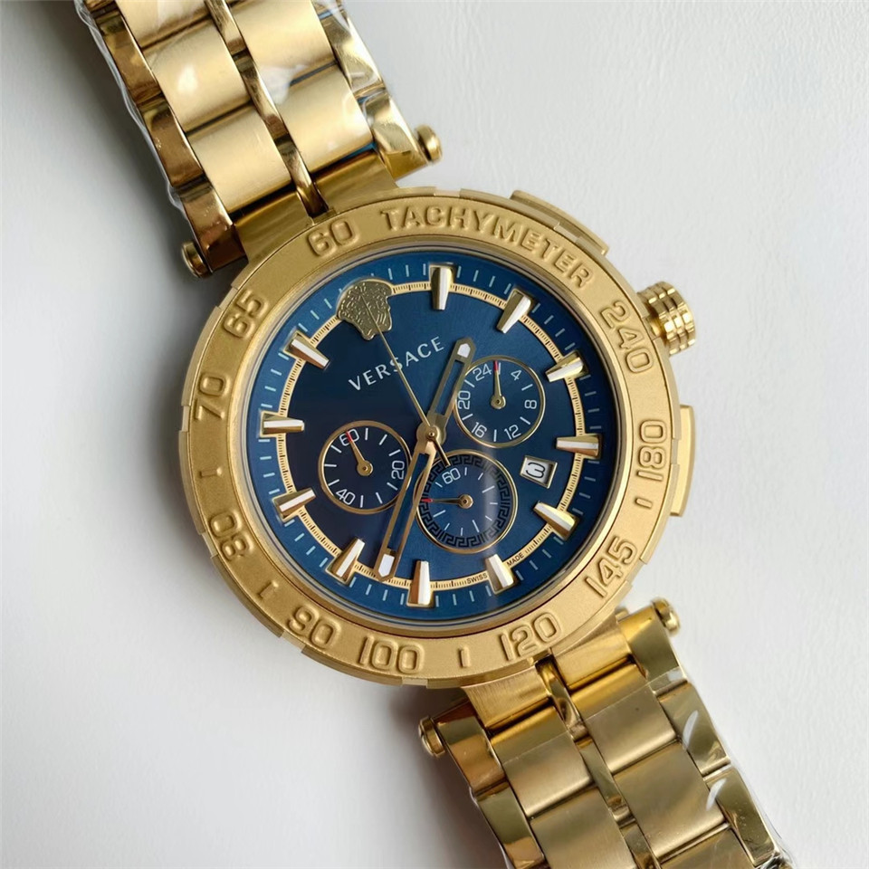 Versace gold Stainless Steel Reve VQZ Chronograph Men’s dial blue