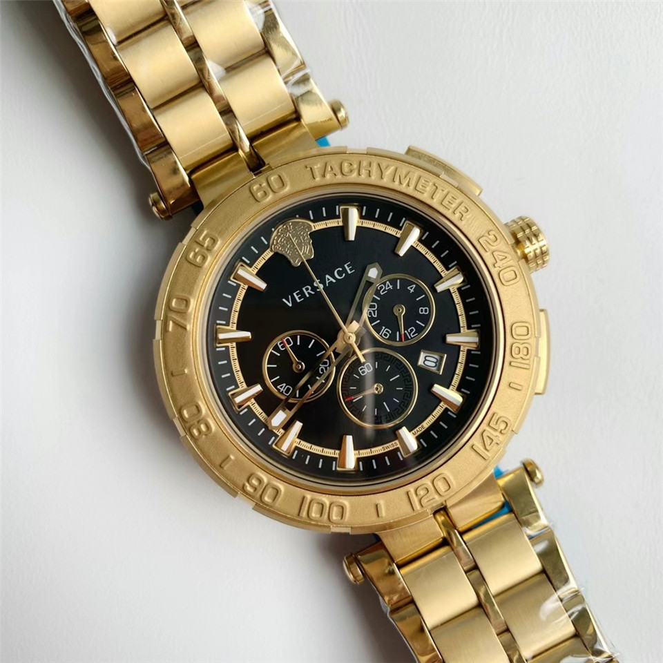 Versace gold Stainless Steel Reve VQZ Chronograph Men’s dial black
