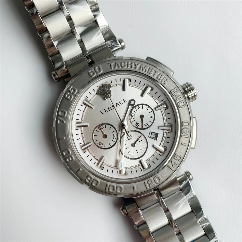 Versace Silver Stainless Steel Reve VQZ Chronograph Men’s dial white