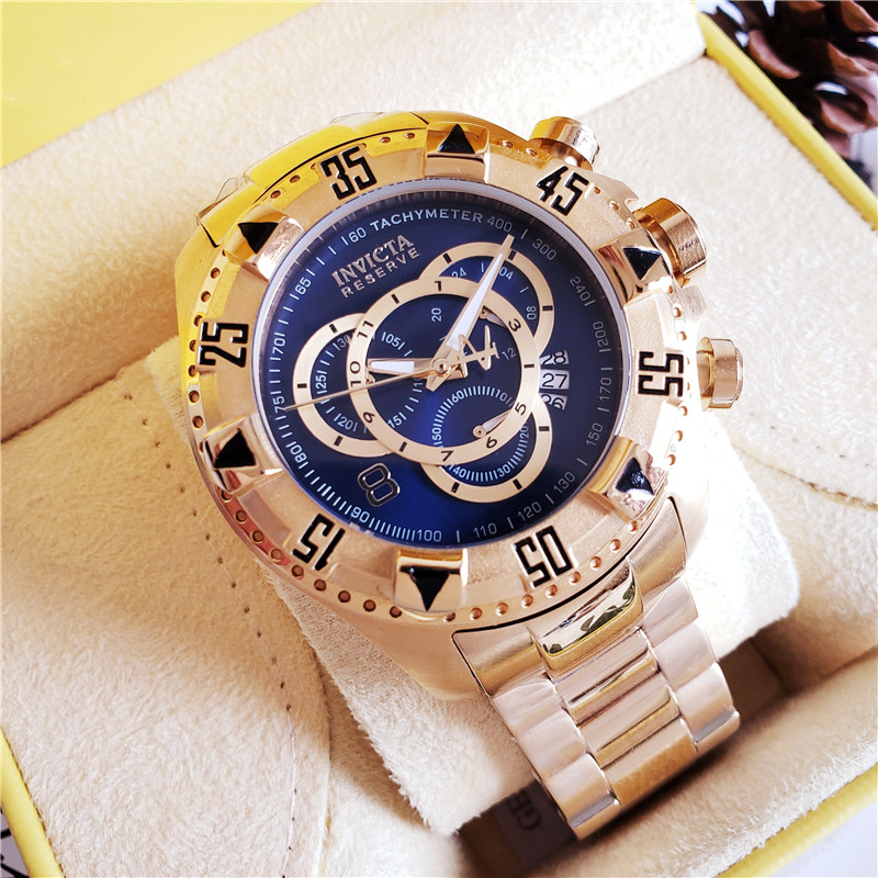 Invicta Excursion Swiss ETA G10.211 Caliber Men’s Watch – 52mm, Gold dial blue
